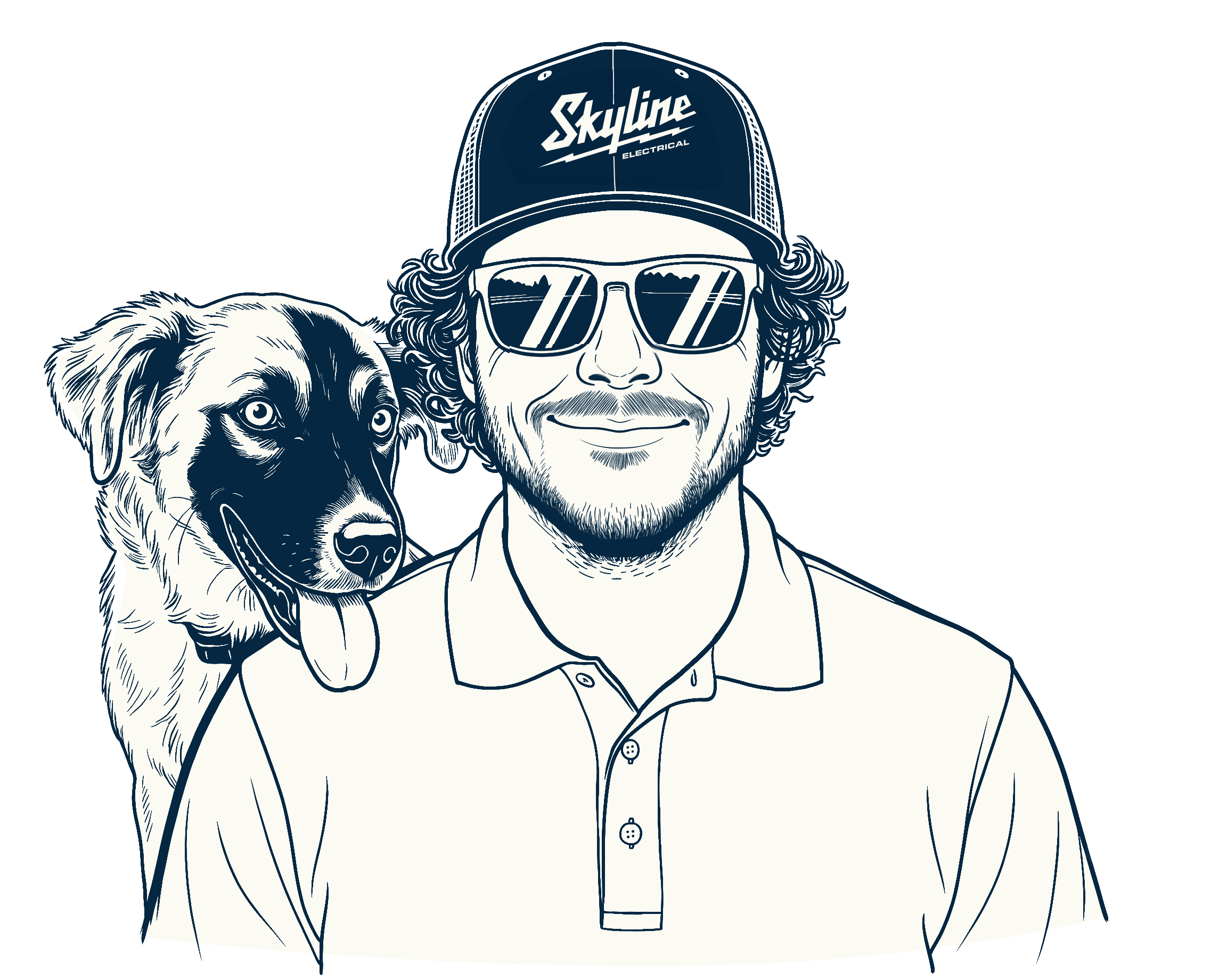 Skyline Electrical crew — electrician in a Skyline cap with his dog